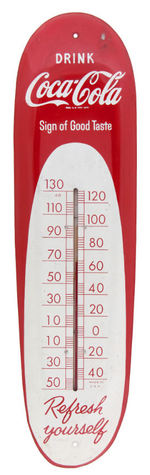 "DRINK COCA-COLA - SIGN OF GOOD TASTE" LARGE TIN LITHO THERMOMETER.