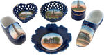 “CONNECTICUT” COBALT BLUE 13 PIECE SOUVENIR CHINA COLLECTION.