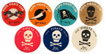 "POPS PIRATE CLUB" AND "THE PIRATE CLUB" SEVEN EARLY 1930s PREMIUM BUTTONS.