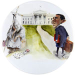 OBAMA AND RESIGNED KKK MEMBER 6” BUTTON #22 OF 25 WITH NOVEMBER, 2008 CARTOON BY RIBER HANSSON.