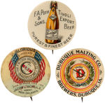 THREE EARLY BEER BUTTONS FROM COLLECTIBLE PIN-BACK BUTTONS.