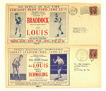 JOE LOUIS/MAX SCHMELING/JAMES J. BRADDOCK PROMOTIONAL ENVELOPES/PRESS RELEASE.