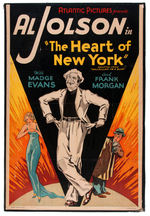 AL JOLSON "HALLELUJAH, I'M A BUM - THE HEART OF NEW YORK" MOUNTED RE-RELEASE MOVIE POSTER.