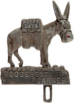 DONKEY WITH “HAPPY DAYS” (BEER CRATE?) ON BACK AND “ROOSEVELT/GARNER” BELOW CAR LICENSE.