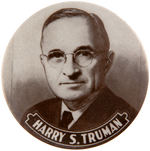 “HARRY S. TRUMAN” LARGE PORTRAIT 1948 CAMPAIGN BUTTON ALSO USED IN A PRESIDENTIAL SET.