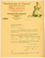 "ADVENTURES OF TARZAN" ELMO LINCOLN THEATER BOOKING LETTERHEAD.