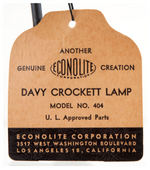 "DAVY CROCKETT" VINTAGE LAMP WITH STRING TAG.