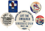 SPANISH CIVIL WAR ENAMEL PIN AND FOUR BUTTONS.