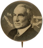 “FOR PRESIDENT WARREN G. HARDING” CLASSIC 1920 PORTRAIT BUTTON.