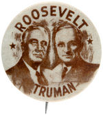 SUPERB EXAMPLE OF LARGE VERSION “ROOSEVELT/TRUMAN” 1944 JUGATE BUTTON.