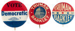 TRUMAN FIVE NAME BUTTONS PLUS c.1948 “VOTE DEMOCRATIC” BUTTON.