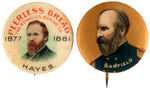 1896 BALLOT BOX LAPEL STUD PLUS FIVE BUTTONS FROM EARLY PRESIDENTIAL SETS.