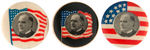 McKINLEY SIX CLASSIC PORTRAIT BUTTONS BY BALDWIN & GLEASON PLUS A CLOTH COVERED RARITY.