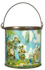 "SWEETS FOR THE KIDDIES" CANDY TIN WITH FROLICKING ANIMALS.