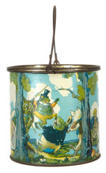 "SWEETS FOR THE KIDDIES" CANDY TIN WITH FROLICKING ANIMALS.