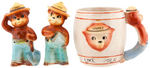 SMOKEY THE BEAR GLAZED CERAMIC FOUR PIECE FIGURAL LOT.