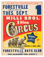 "MILLS BROS. 3 RING CIRCUS" LARGE WINDOW CARD/TICKET SELLER STANDEE PAIR.