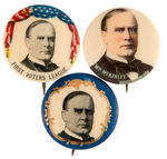 McKINLEY THREE 1900 PORTRAIT BUTTONS IN HIGH GRADE.