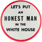 EISENHOWER 1952 LARGE SLOGAN BUTTON WITH REFERENCE TO TRUMAN ADMINISTRATION CORRUPTION.