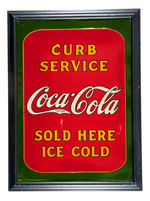 "COCA-COLA - CURB SERVICE" FRAMED SIDEWALK SIGN.