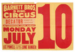 LEE POWELL AS THE LONE RANGER/BARNETT BROS. CIRCUS POSTER, TICKET, NEWS ARTICLE.