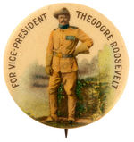 "FOR VICE-PRESIDENT THEODORE ROOSEVELT" RARE FULL COLOR FULL FIGURE PHOTOGRAPHIC BUTTON .