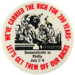 LEFT-WING ANTI CAPITALISM BUTTON FROM PHILADELPHIA DEMONSTRATION.