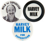 HARVEY MILK RARE CAMPAIGN AND MOURNING BUTTONS FROM 1977.