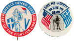 WORLD WAR II YEARS GROUP OF FOUR RARE BUTTONS PROMOTING RELIEF FOR GREECE.