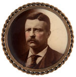 THEODORE ROOSEVELT EXCEPTIONALLY LARGE REAL PHOTO CELLULOID ONCE SUSPENDED FROM RIBBON BADGE.