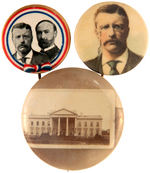 THEODORE ROOSEVELT JUGATE, SINGLE PICTURE AND C. 1904 REAL PHOTO WHITE HOUSE TRIO OF BUTTONS.