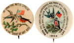 SWALLOW & CARROLL PAIR OF 1904 PROHIBITION PARTY BUTTONS PLUS RARE RIBBON.