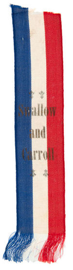 SWALLOW & CARROLL PAIR OF 1904 PROHIBITION PARTY BUTTONS PLUS RARE RIBBON.