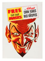 KELLOGG'S CUT-OUT MASKS SIGN WITH DEMON DAN DEVIL CHARACTER.