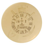 OUTSTANDING UNLISTED BRYAN 1896 CLOCK FACE BUTTON COMBINES "16 TO 1 AND 8 HOURS" THEME.