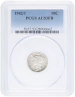 10C MERCURY DIME 1942/1 OVERDATE COIN PCGS AU53FB.