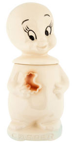 "CASPER" GLAZED CERAMIC COOKIE JAR.