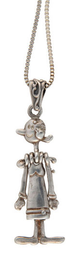 OLIVE OYL IN STERLING SILVER WITH JOINTED HEAD, ARMS, AND LEGS.