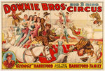 "DOWNIE BROS. BIG 3 RING CIRCUS - HANNEFORD FAMILY" LINEN-MOUNTED POSTER.