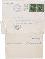 "THEODORE ROOSEVELT" SIGNED WHITE HOUSE CARD WITH 1903 POST MARKED ENVELOPE.
