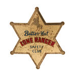 FOUR "LONE RANGER SAFETY CLUB" STAR BADGES WITH THREE UNLISTED IN HAKE.