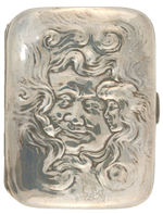 SMOKING MAN WITH GIRL AT SIDE STERLING SILVER CARD CASE.