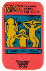 KEITH HARING DESIGNED BUTTON USED AT 1989 AMERICAN BOOK SELLERS ASSOCIATION CONVENTION.