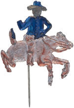 THEODORE ROOSEVELT AS ROUGH RIDER ON COLOR TINTED WHITE METAL STICKPIN c.1898.