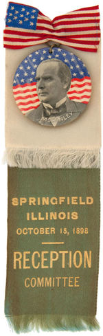 McKINLEY ATTRACTIVE AND UNLISTED 1898 RIBBON BADGE.