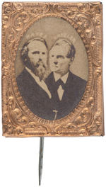 “HAYES/WHEELER” JUGATE CARDBOARD PHOTO IN BRASS FRAME WITH STICKPIN HAKE #3026.