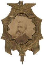 HARRISON C. 1888 CARDBOARD PHOTO ON BRASS SHELL STICKPIN.