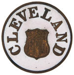 CLEVELAND C. 1884 ENAMEL STICKPIN PAIR AND THREE ENAMEL STUDS/PIN.