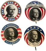 BRYAN FOUR SCARCE 1908 PORTRAIT BUTTONS.