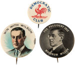 “DEMOCRATIC CLUB” AND PAIR OF WILSON 1912 BUTTONS.